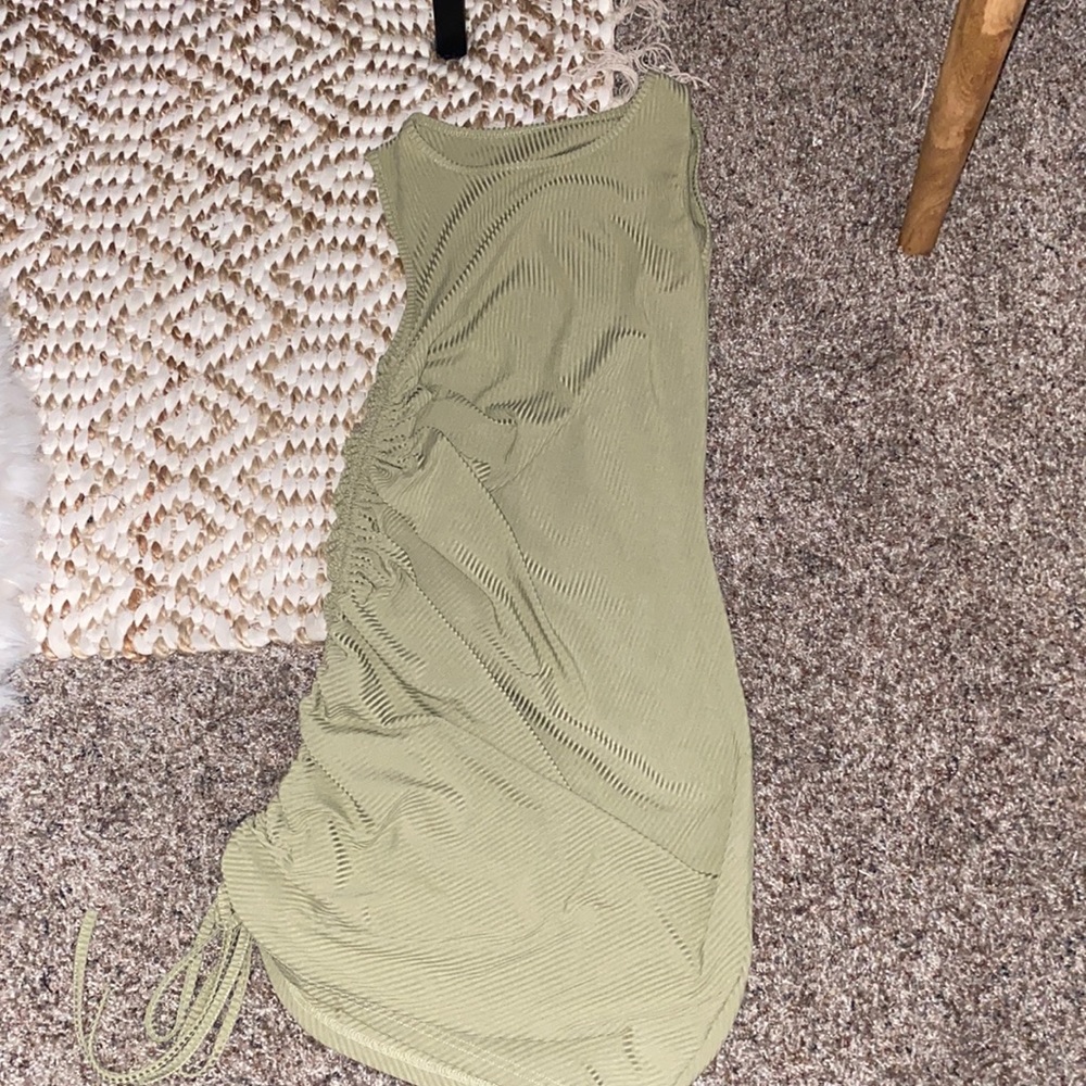 Sage Green Ruched Side Tight Casual Dress